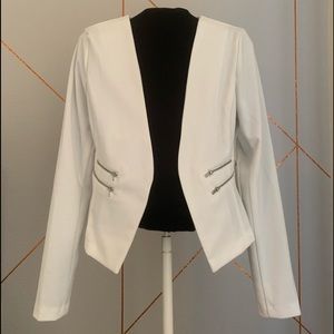 Collarless White Blazer
